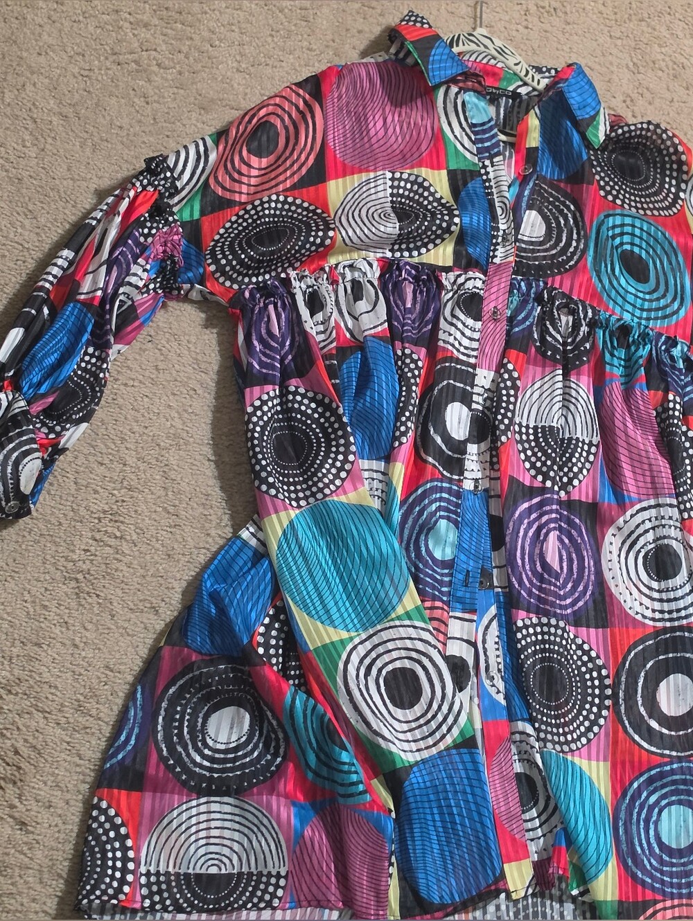 Women’s Multicolor Geometric Mini Dress with Circular Print
